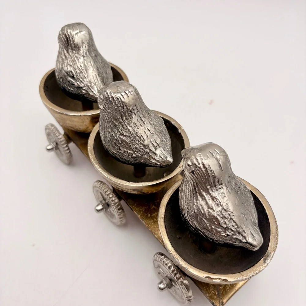 Vintage Style Mixed Metal Three Birds on Rolling Cart Figurine‎ Decor 8.5 Inch